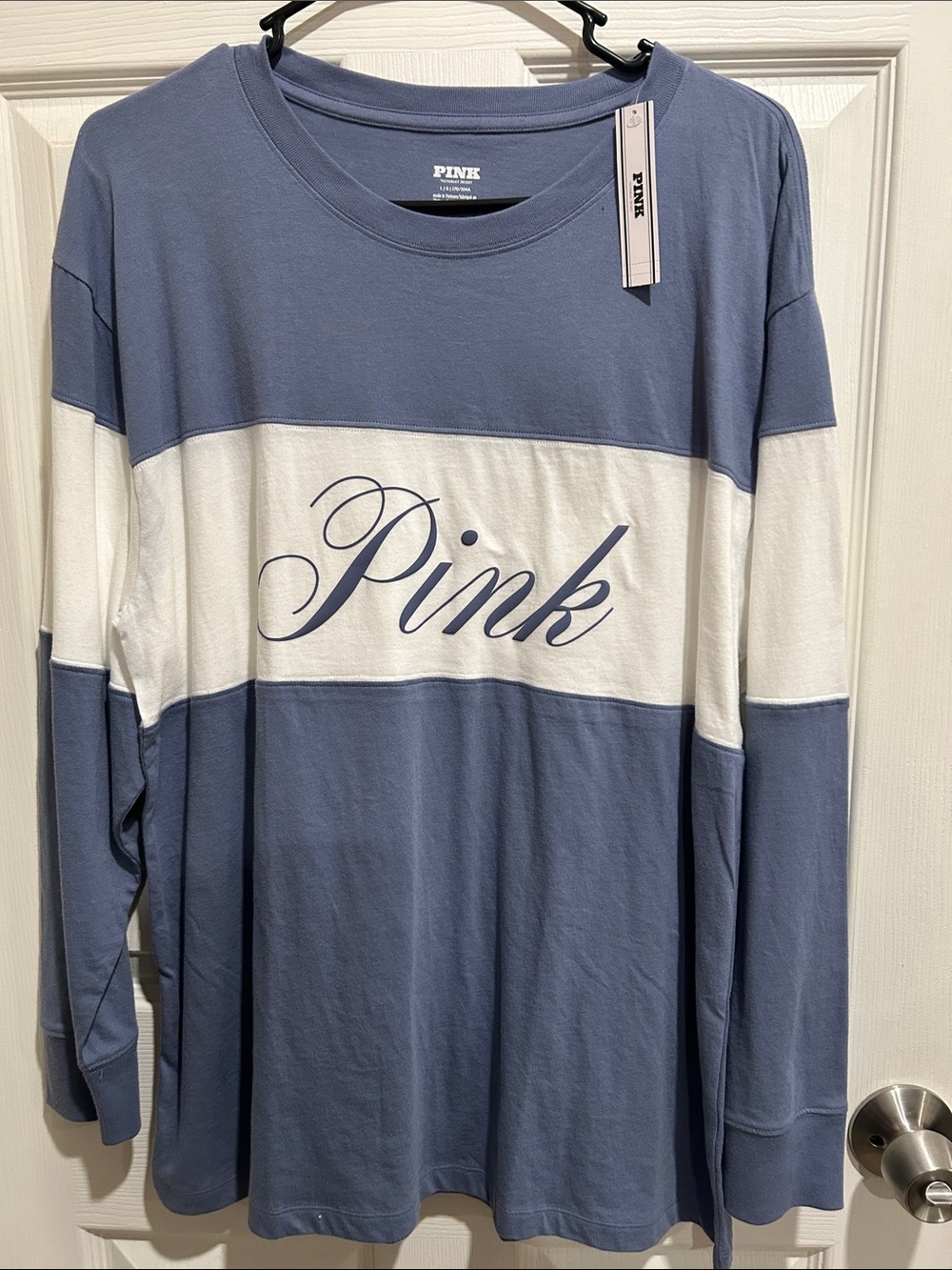 Victoria's Secret PINK Blue and White Long Sleeve Tee